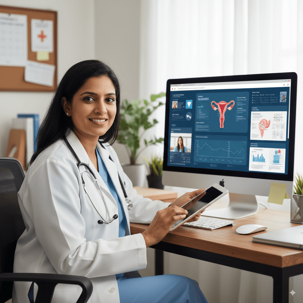 A medical professional engaged in online learning