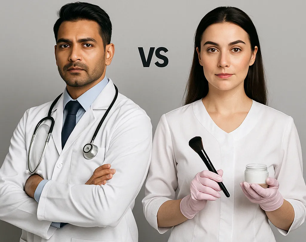 Difference between dermatology and cosmetology – career path comparison for doctors.