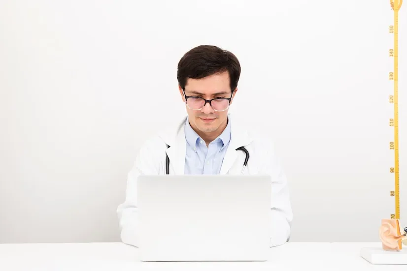 Doctors engaged in case-based learning through clinical scenario discussion in a medical education setting.